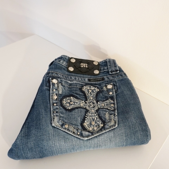 MISS ME Signature Boot Cut Embellish Cross Jeans - Picture 2 of 6